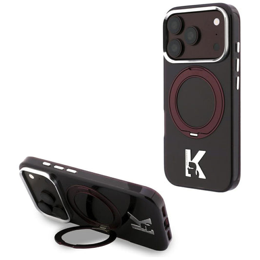 Калъф MagSafe за Apple iPhone 18 Pro / 17 Pro, Karl Lagerfeld, IML Ring Stand Kameo Metal, Бордо