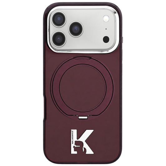 Калъф MagSafe за Apple iPhone 18 Pro / 17 Pro, Karl Lagerfeld, IML Ring Stand Kameo Metal, Бордо