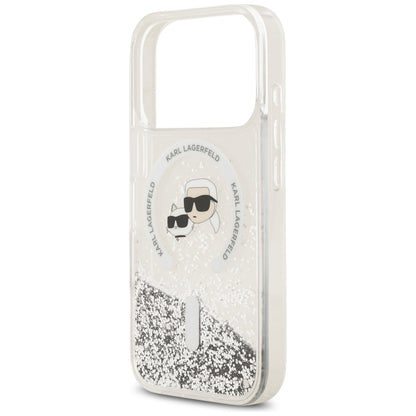 MagSafe Case for Apple iPhone 18 Pro / 17 Pro, Karl Lagerfeld, Liquid Glitter Karl & Choupette Head's, Transparent