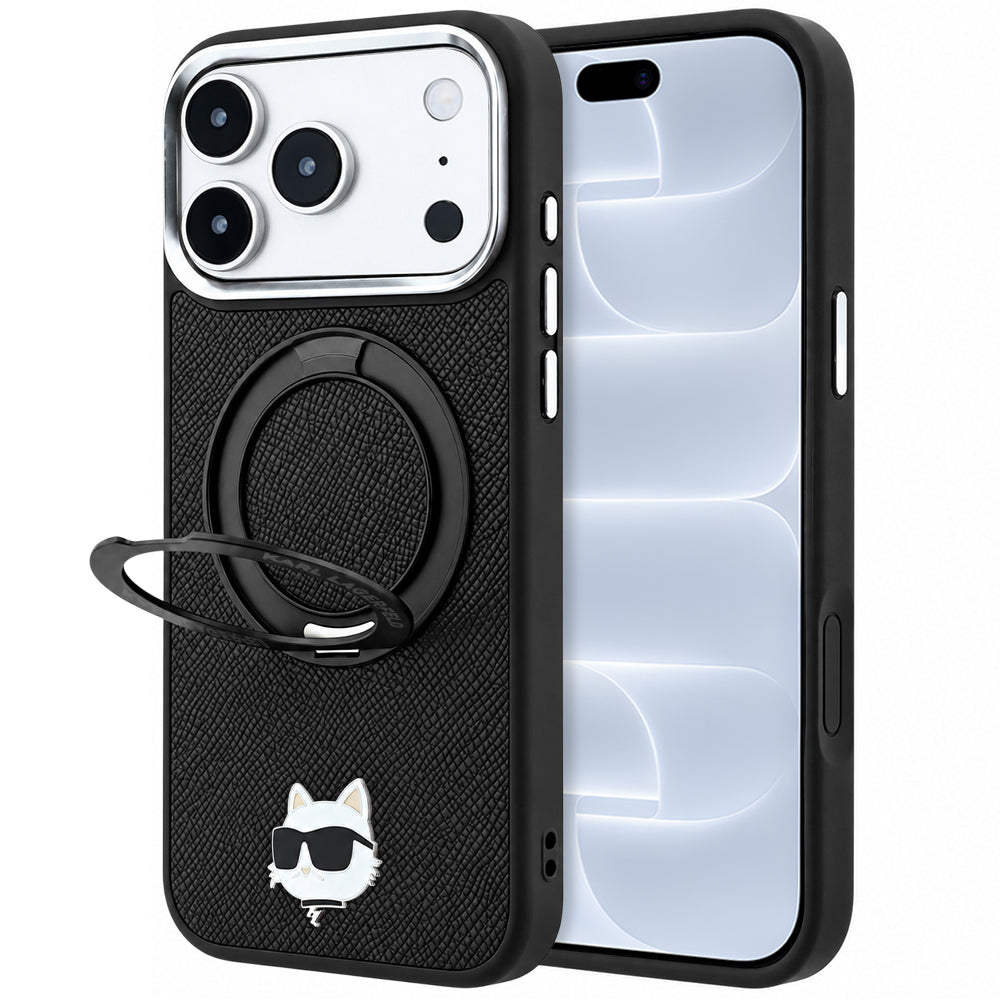 MagSafe Case for Apple iPhone 18 Pro / 17 Pro, Karl Lagerfeld, Ring Stand 360 Choupette Pin, Black