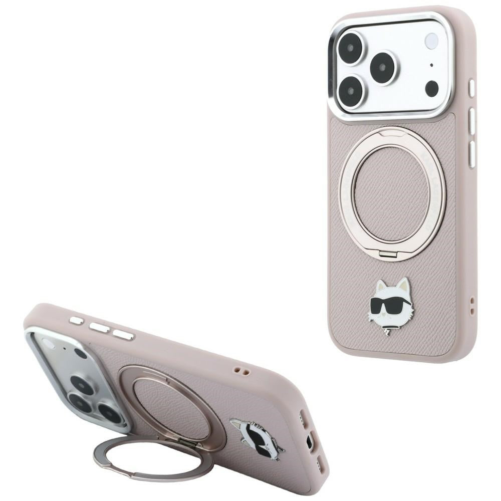 MagSafe Case for Apple iPhone 18 Pro / 17 Pro, Karl Lagerfeld, Ring Stand 360 Choupette Pin, Pink