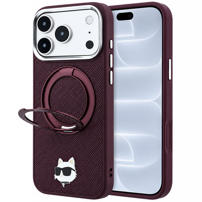 Калъф MagSafe за Apple iPhone 18 Pro / 17 Pro, Karl Lagerfeld, Ring Stand 360 Choupette Pin, Вишнев