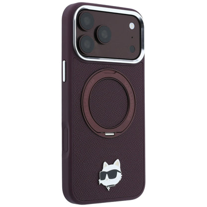 Калъф MagSafe за Apple iPhone 18 Pro / 17 Pro, Karl Lagerfeld, Ring Stand 360 Choupette Pin, Вишнев