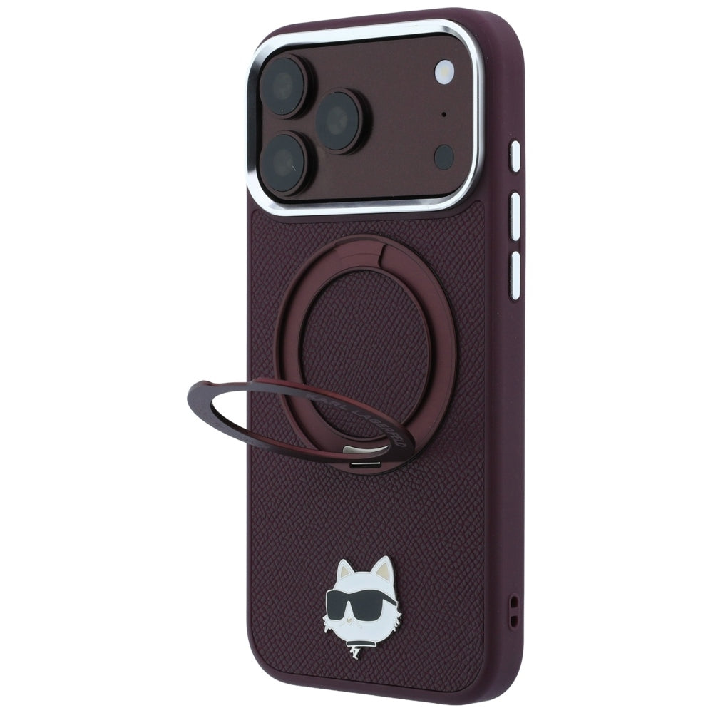 Калъф MagSafe за Apple iPhone 18 Pro / 17 Pro, Karl Lagerfeld, Ring Stand 360 Choupette Pin, Вишнев