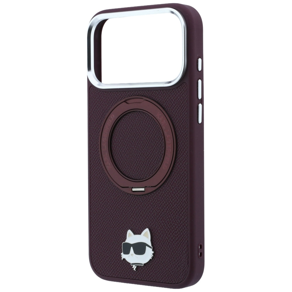 Калъф MagSafe за Apple iPhone 18 Pro / 17 Pro, Karl Lagerfeld, Ring Stand 360 Choupette Pin, Вишнев