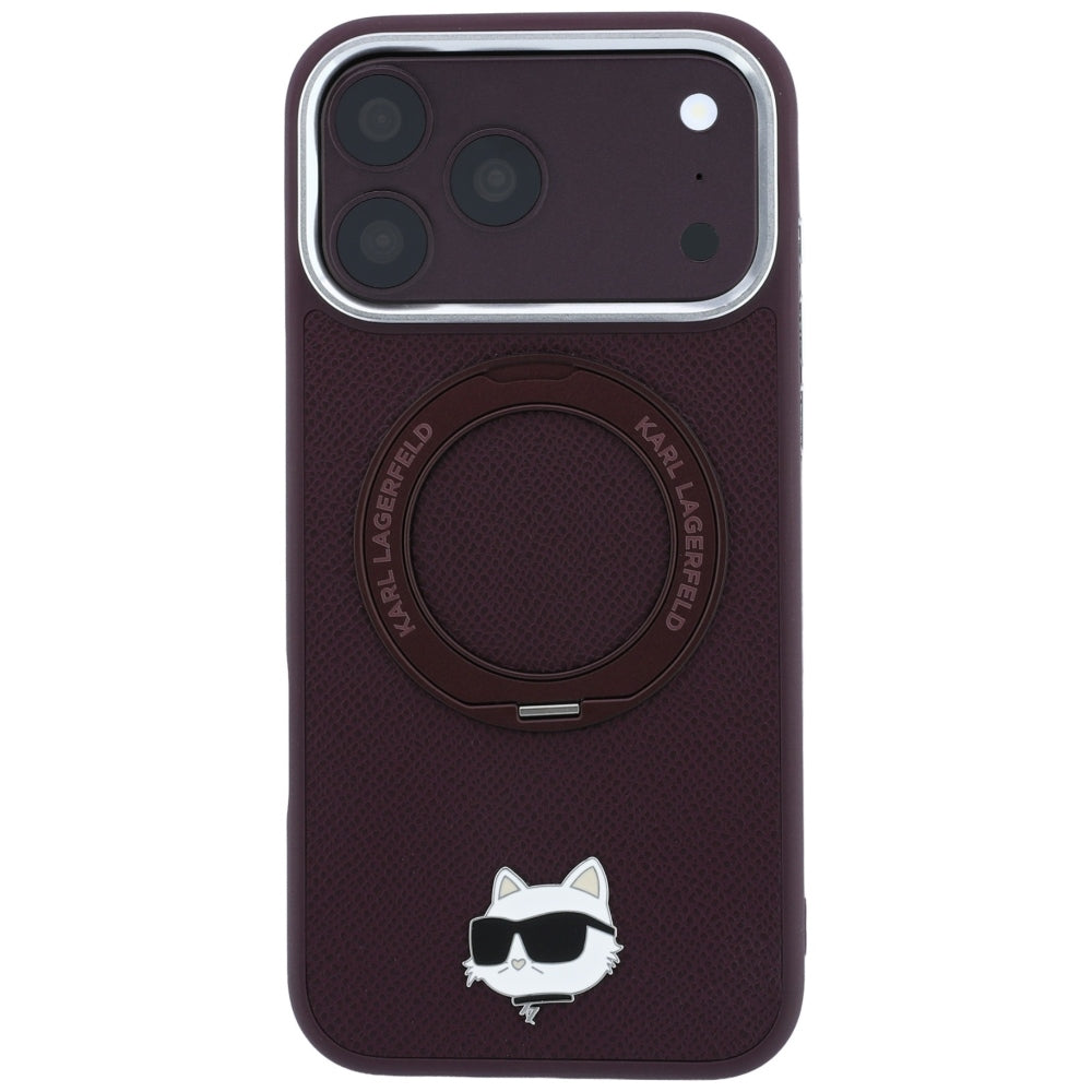 Калъф MagSafe за Apple iPhone 18 Pro / 17 Pro, Karl Lagerfeld, Ring Stand 360 Choupette Pin, Вишнев