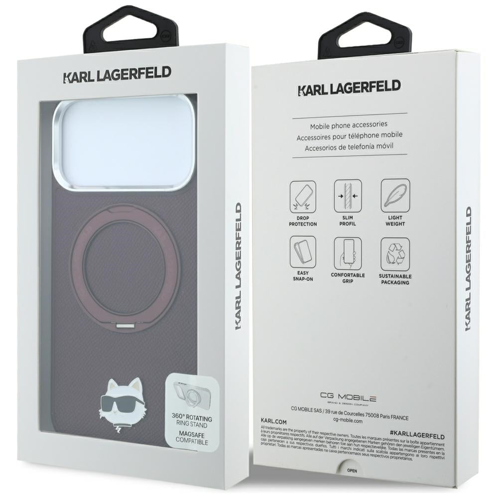 Калъф MagSafe за Apple iPhone 18 Pro / 17 Pro, Karl Lagerfeld, Ring Stand 360 Choupette Pin, Вишнев