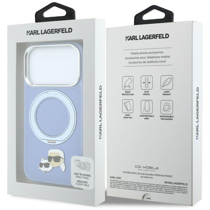 Калъф MagSafe за Apple iPhone 18 Pro / 17 Pro, Karl Lagerfeld, Ring Stand 360 Karl & Choupette Pin, Bleu