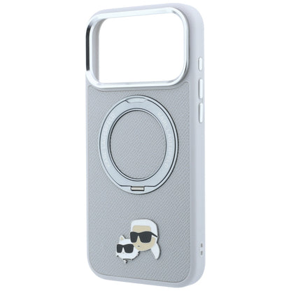 MagSafe Case for Apple iPhone 18 Pro / 17 Pro, Karl Lagerfeld, Ring Stand 360 Karl & Choupette Pin, Gray