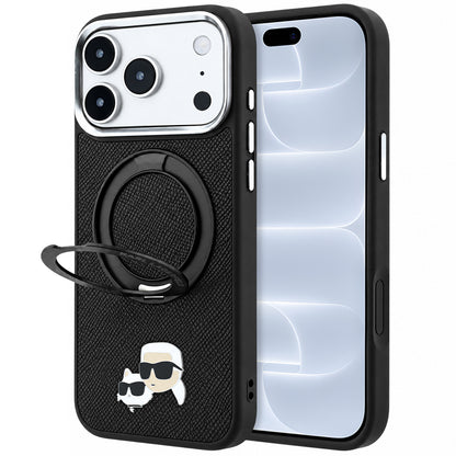 Калъф MagSafe за Apple iPhone 18 Pro / 17 Pro, Karl Lagerfeld, Ring Stand 360 Karl & Choupette Pin, Черен