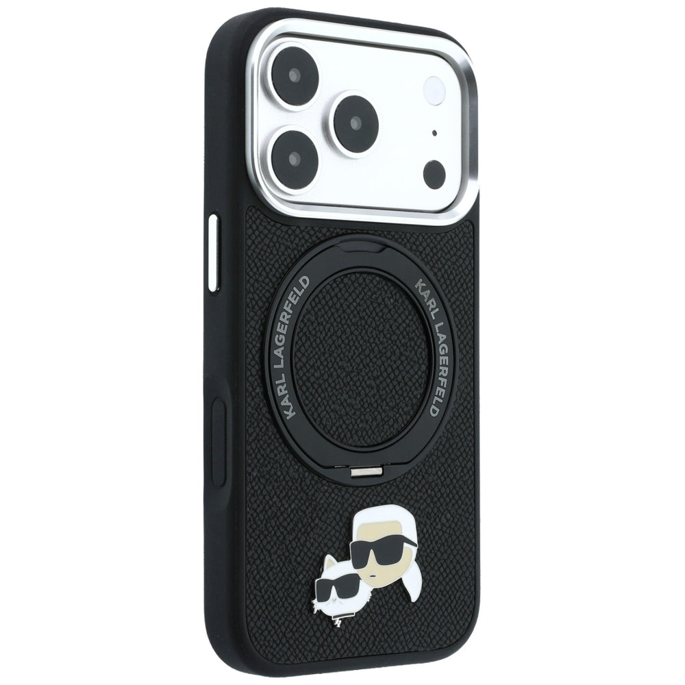 Калъф MagSafe за Apple iPhone 18 Pro / 17 Pro, Karl Lagerfeld, Ring Stand 360 Karl & Choupette Pin, Черен