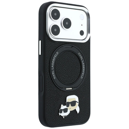 Калъф MagSafe за Apple iPhone 18 Pro / 17 Pro, Karl Lagerfeld, Ring Stand 360 Karl & Choupette Pin, Черен