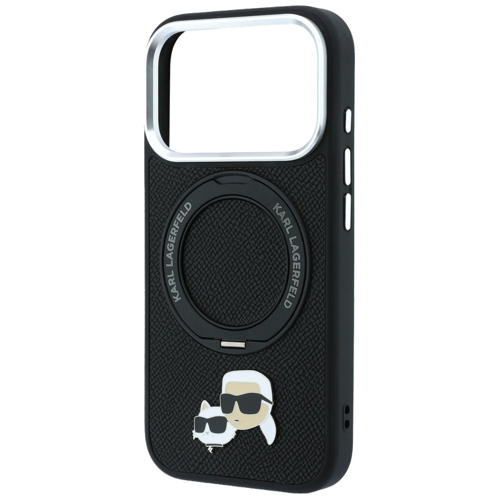Калъф MagSafe за Apple iPhone 18 Pro / 17 Pro, Karl Lagerfeld, Ring Stand 360 Karl & Choupette Pin, Черен