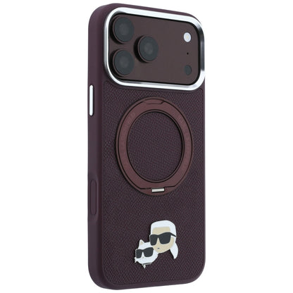 Калъф MagSafe за Apple iPhone 18 Pro / 17 Pro, Karl Lagerfeld, Ring Stand 360 Karl & Choupette Pin, Бордо