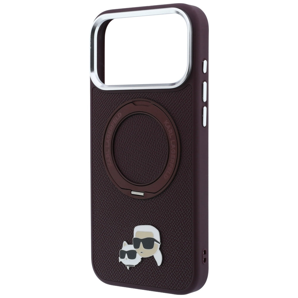 Калъф MagSafe за Apple iPhone 18 Pro / 17 Pro, Karl Lagerfeld, Ring Stand 360 Karl & Choupette Pin, Бордо