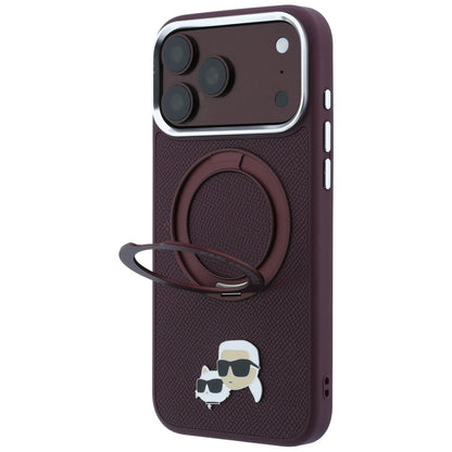Калъф MagSafe за Apple iPhone 18 Pro / 17 Pro, Karl Lagerfeld, Ring Stand 360 Karl & Choupette Pin, Бордо