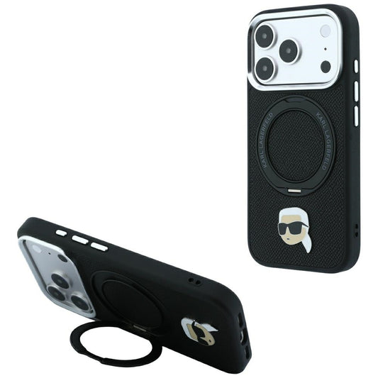 Калъф MagSafe за Apple iPhone 18 Pro / 17 Pro, Karl Lagerfeld, Ring Stand 360 Karl Pin, Черен