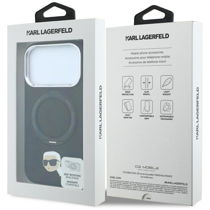 MagSafe Case for Apple iPhone 18 Pro / 17 Pro, Karl Lagerfeld, Ring Stand 360 Karl Pin, Black