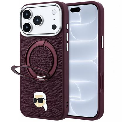 MagSafe Case for Apple iPhone 18 Pro / 17 Pro, Karl Lagerfeld, Ring Stand 360 Karl Pin, Burgundy