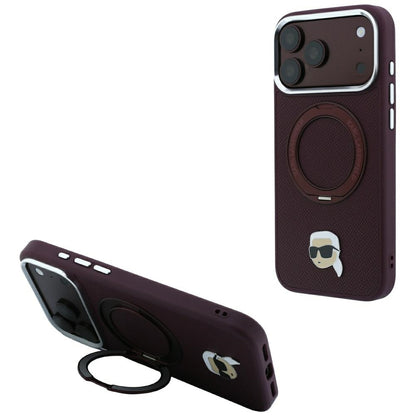 MagSafe Case for Apple iPhone 18 Pro / 17 Pro, Karl Lagerfeld, Ring Stand 360 Karl Pin, Burgundy