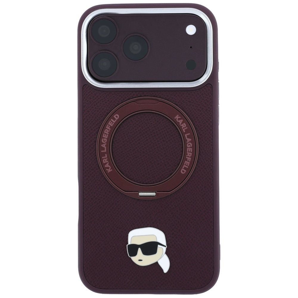 MagSafe Case for Apple iPhone 18 Pro / 17 Pro, Karl Lagerfeld, Ring Stand 360 Karl Pin, Burgundy