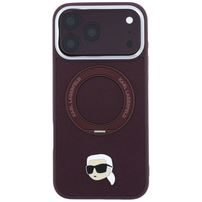 MagSafe Case for Apple iPhone 18 Pro / 17 Pro, Karl Lagerfeld, Ring Stand 360 Karl Pin, Burgundy