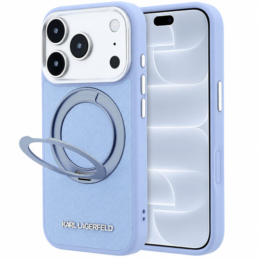 Калъф MagSafe за Apple iPhone 18 Pro / 17 Pro, Karl Lagerfeld, Ring Stand 360 Saffiano, Bleu