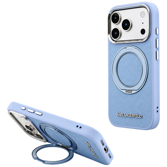 Калъф MagSafe за Apple iPhone 18 Pro / 17 Pro, Karl Lagerfeld, Ring Stand 360 Saffiano, Bleu