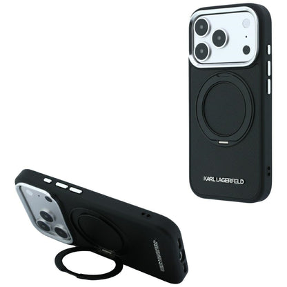 MagSafe Case for Apple iPhone 18 Pro / 17 Pro, Karl Lagerfeld, Ring Stand 360 Saffiano, Black