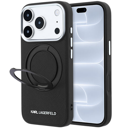 Калъф MagSafe за Apple iPhone 18 Pro / 17 Pro, Karl Lagerfeld, Ring Stand 360 Saffiano, Черен