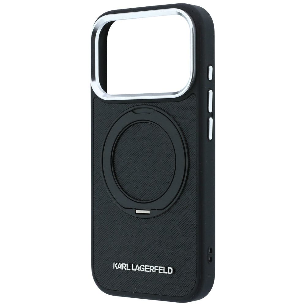 MagSafe Case for Apple iPhone 18 Pro / 17 Pro, Karl Lagerfeld, Ring Stand 360 Saffiano, Black