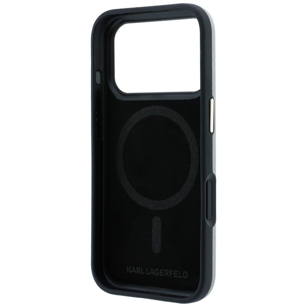 MagSafe Case for Apple iPhone 18 Pro / 17 Pro, Karl Lagerfeld, Saffiano Small Script Metal Logo, Gray Beige
