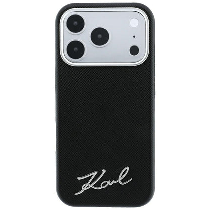 MagSafe Case for Apple iPhone 18 Pro / 17 Pro, Karl Lagerfeld, Saffiano Small Script Metal Logo, Black