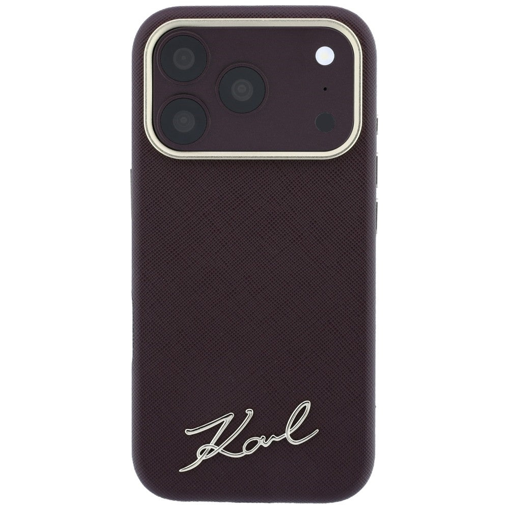 Калъф MagSafe за Apple iPhone 18 Pro / 17 Pro, Karl Lagerfeld, Saffiano Small Script Metal Logo, Бордо