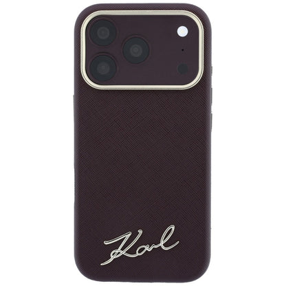 Калъф MagSafe за Apple iPhone 18 Pro / 17 Pro, Karl Lagerfeld, Saffiano Small Script Metal Logo, Бордо