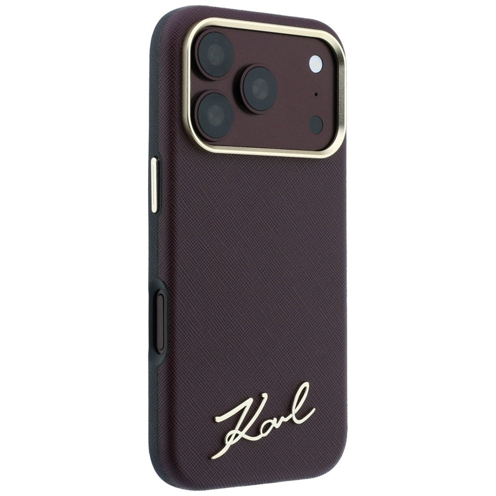 Калъф MagSafe за Apple iPhone 18 Pro / 17 Pro, Karl Lagerfeld, Saffiano Small Script Metal Logo, Бордо