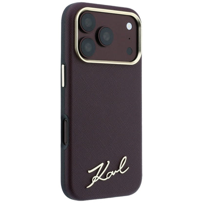 Калъф MagSafe за Apple iPhone 18 Pro / 17 Pro, Karl Lagerfeld, Saffiano Small Script Metal Logo, Бордо