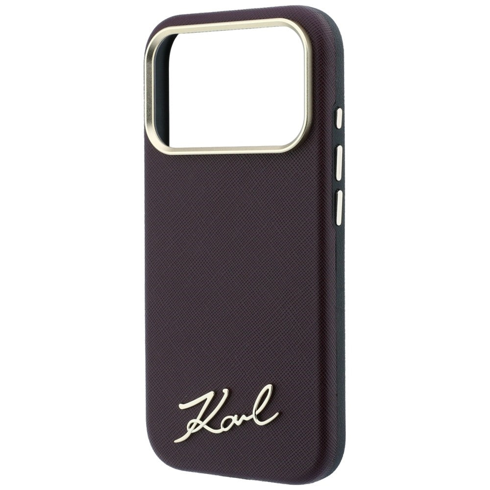 Калъф MagSafe за Apple iPhone 18 Pro / 17 Pro, Karl Lagerfeld, Saffiano Small Script Metal Logo, Бордо