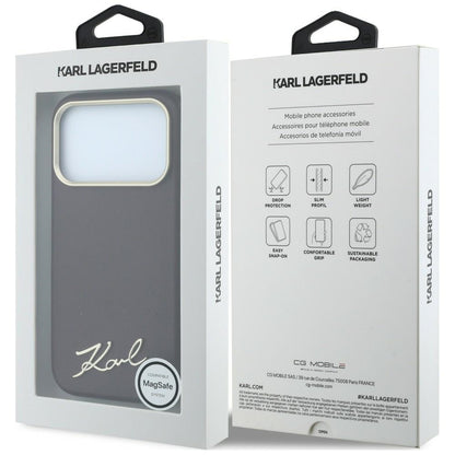 Калъф MagSafe за Apple iPhone 18 Pro / 17 Pro, Karl Lagerfeld, Saffiano Small Script Metal Logo, Бордо