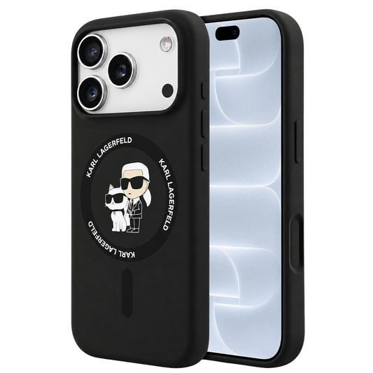 Калъф MagSafe за Apple iPhone 18 Pro / 17 Pro, Karl Lagerfeld, Силиконов пръстен Karl & Choupette, Черен