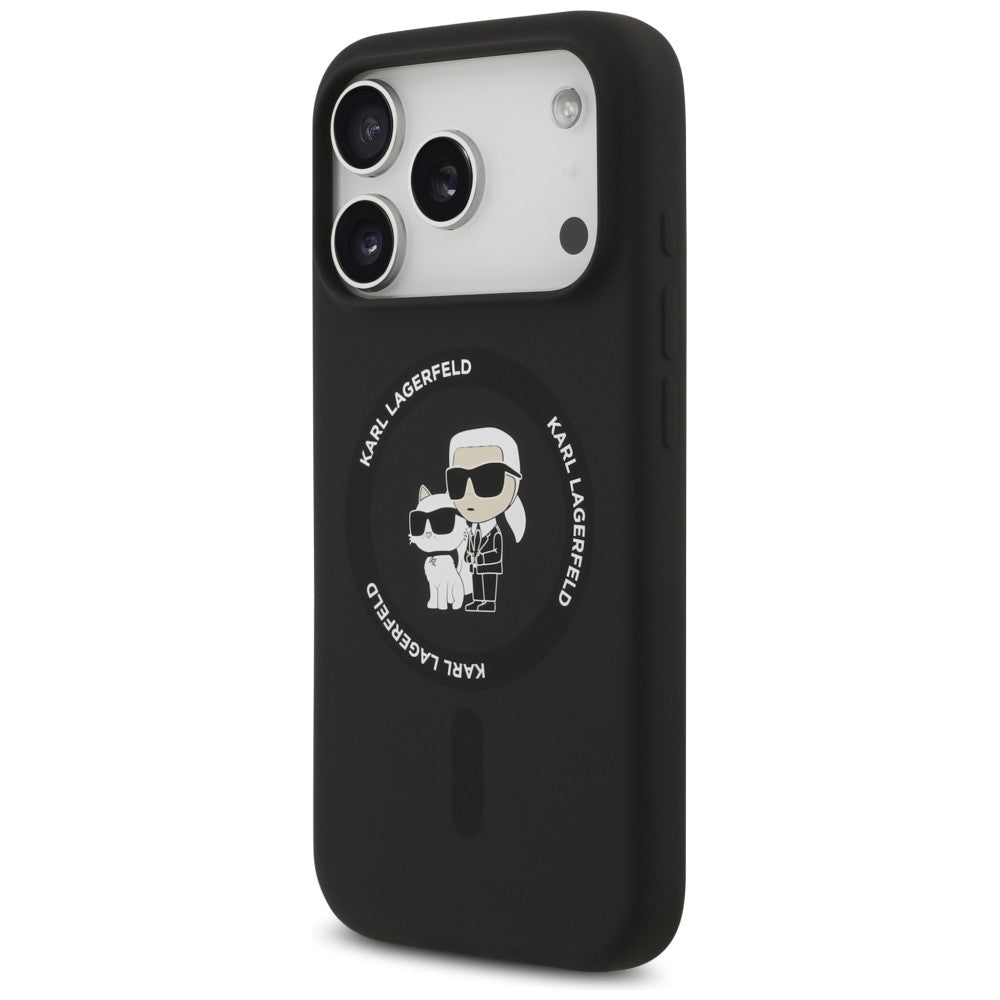 Калъф MagSafe за Apple iPhone 18 Pro / 17 Pro, Karl Lagerfeld, Силиконов пръстен Karl & Choupette, Черен
