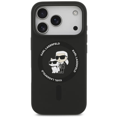 Калъф MagSafe за Apple iPhone 18 Pro / 17 Pro, Karl Lagerfeld, Силиконов пръстен Karl & Choupette, Черен