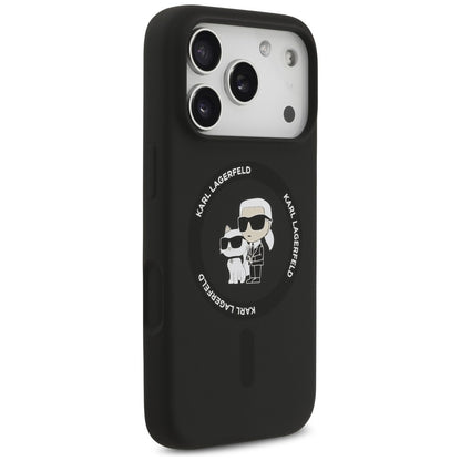 Калъф MagSafe за Apple iPhone 18 Pro / 17 Pro, Karl Lagerfeld, Силиконов пръстен Karl & Choupette, Черен