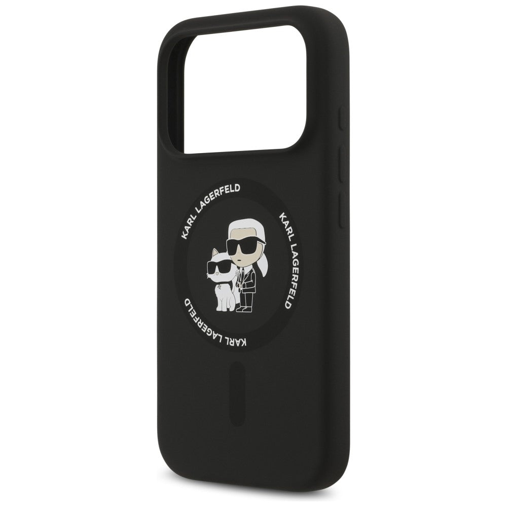 Калъф MagSafe за Apple iPhone 18 Pro / 17 Pro, Karl Lagerfeld, Силиконов пръстен Karl & Choupette, Черен