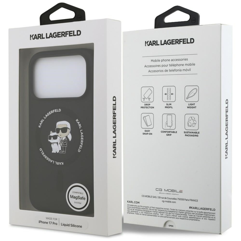 Калъф MagSafe за Apple iPhone 18 Pro / 17 Pro, Karl Lagerfeld, Силиконов пръстен Karl & Choupette, Черен