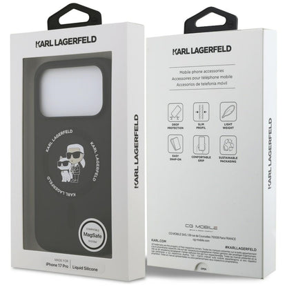 Калъф MagSafe за Apple iPhone 18 Pro / 17 Pro, Karl Lagerfeld, Силиконов пръстен Karl & Choupette, Черен