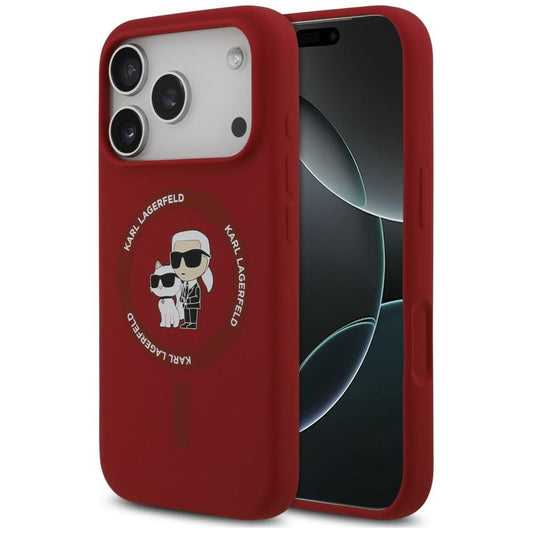 Калъф MagSafe за Apple iPhone 18 Pro / 17 Pro, Karl Lagerfeld, силиконов пръстен Karl & Choupette, розов