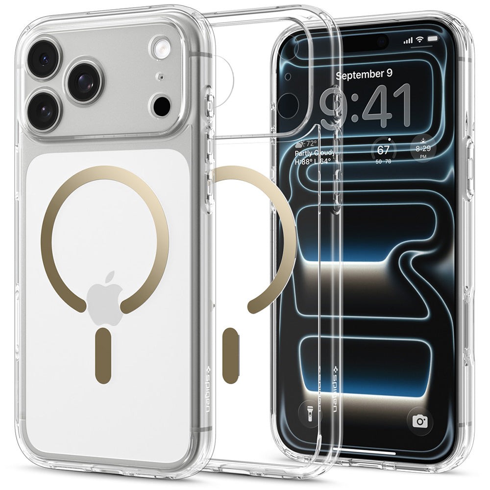 Калъф MagSafe за Apple iPhone 18 Pro / 17 Pro, Spigen, Ultra Hybrid, Златист Прозрачен ACS12157