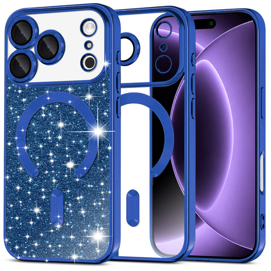 Калъф MagSafe за Apple iPhone 18 Pro / 17 Pro, Techsuit, Luxury Glitter, Тъмносин
