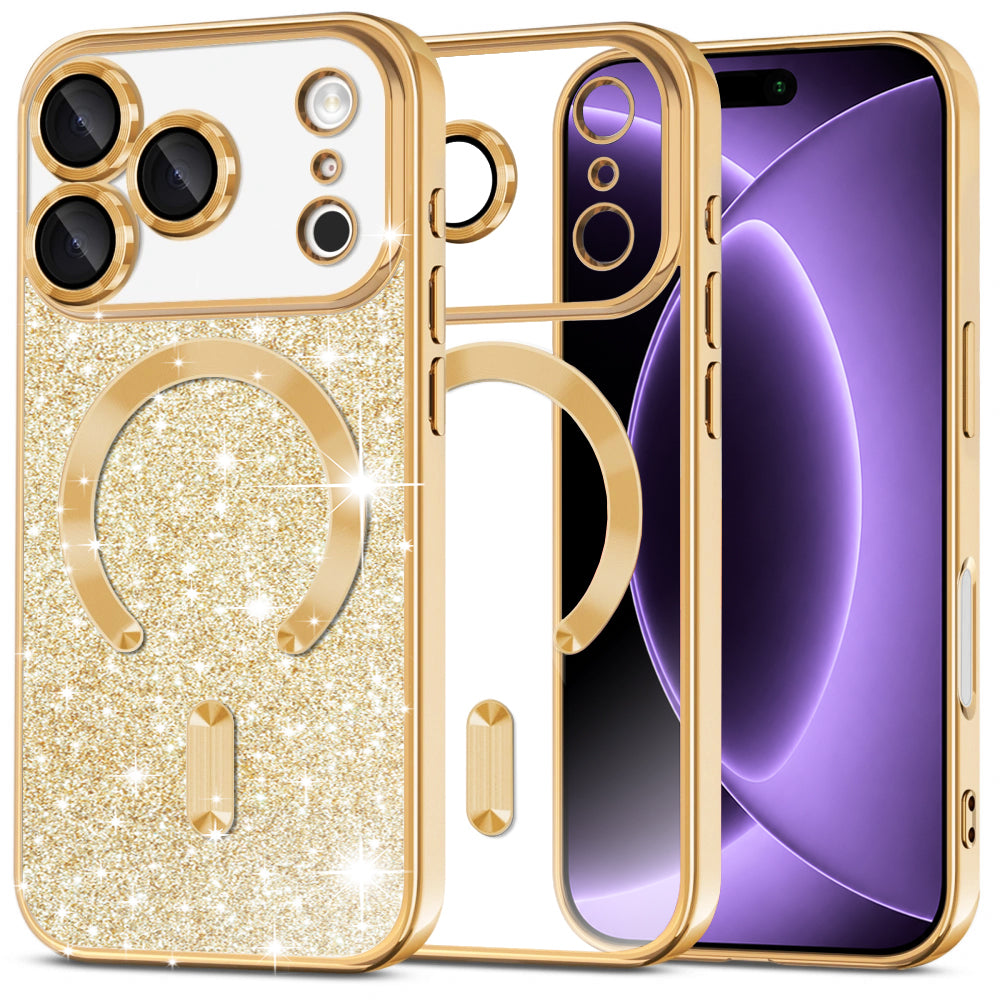 Калъф MagSafe за Apple iPhone 18 Pro / 17 Pro, Techsuit, Luxury Glitter, Златист